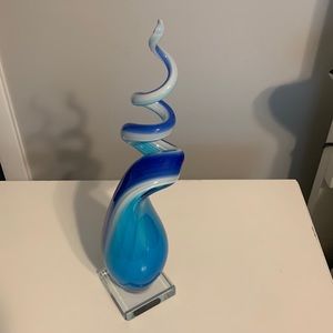 Navy blue, white & teal glass sculpture